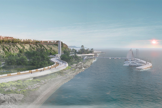 Panoramic view of the seafront promenade and the marina