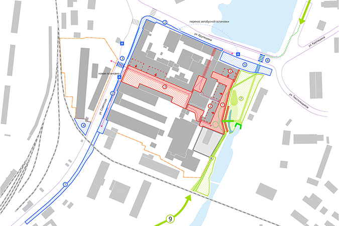 Схема территорий реконструкции наружной среды фабрики и прилегающих улиц